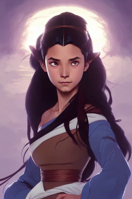 Image similar to Katara from avatar the last airbender, D&D, fantasy, intricate, elegant, highly detailed, digital painting, artstation, concept art, matte, sharp focus, illustration, art by Artgerm and Greg Rutkowski and Alphonse Mucha