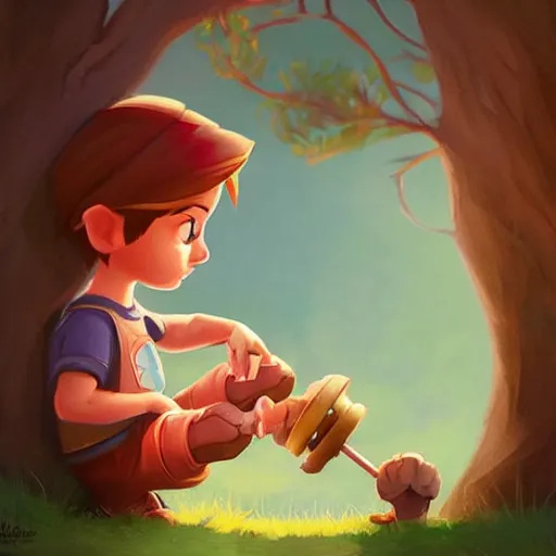 Image similar to cute little boy character inspired in little hood red and link from legend of zelda, digital artwork made by lois van barlee and rhads