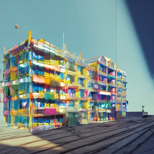 Image similar to architecture models made from colorful fabric, translucent, structure, octane render, incredibly detailed