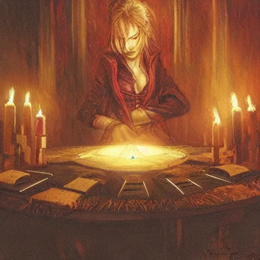 Image similar to a seance in a dark room, fantasy art, magic : the gathering