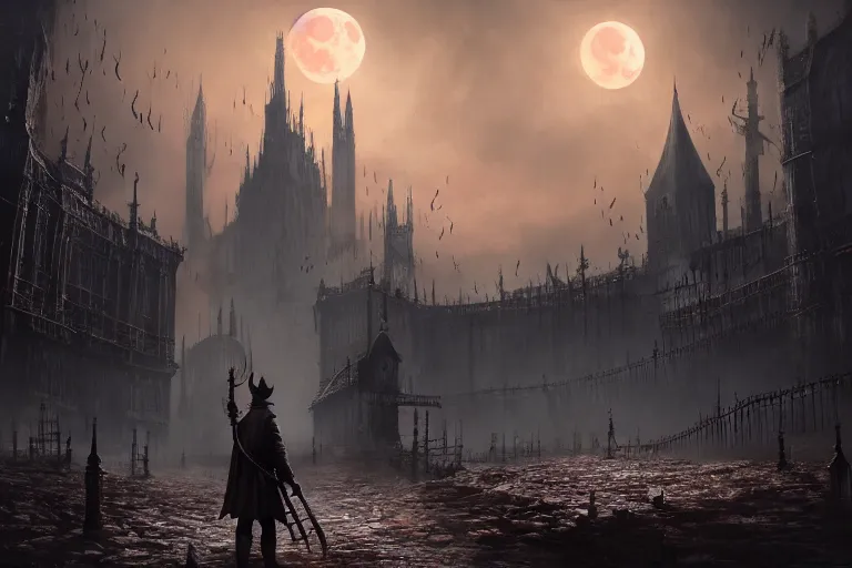 Image similar to an ultra matte painting of mister bean in the style of bloodborne, concept art by art by john collier and albert aublet and krenz cushart, scary shadows, blood moon eclipse, octane render, liminal space
