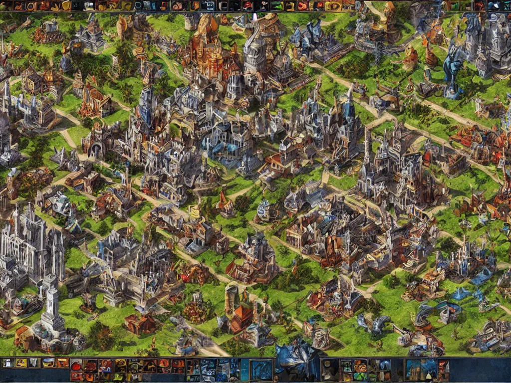 Image similar to reimagined Heroes of Might and Magic 3 evil city scene, ultra detailed game art, isometric, master artist