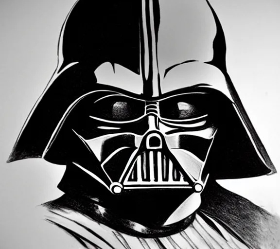 Image similar to beautiful pencil sketch portrait of Darth Vader by Vincent van Gogh; realistic-lighting