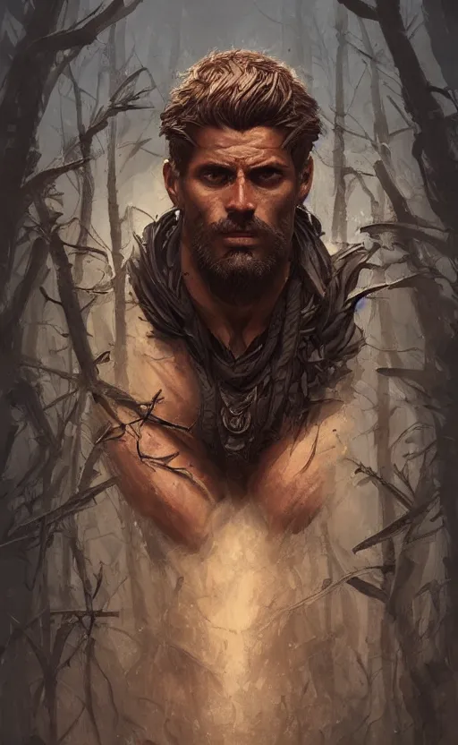 Image similar to god of the forest, 30 years old, rugged, male, gorgeous gorgeous gorgeous, detailed face face face face, amazing, thighs thighs thighs thighs, muscular, intricate, highly detailed, digital painting, artstation, concept art, sharp focus, illustration, by greg rutkowski