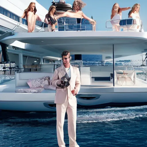 Image similar to perfume ad man on a yacht, tv commercial