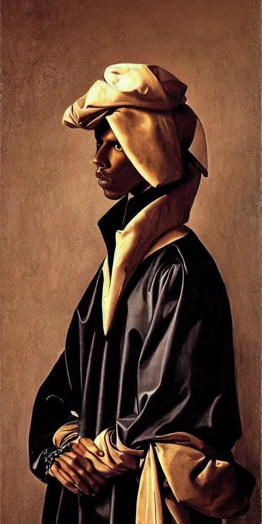 Image similar to a masterpiece painted portrait of stromae as a prince, by caravaggio, epic composition, exquisite details, dark mood,