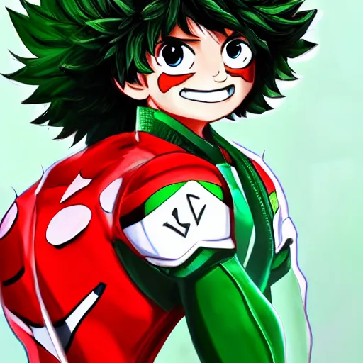 Prompt: High quality digital portrait of Izuku Midoriya from Miraculous Ladybug by Artsbycarlos and Sakimichan