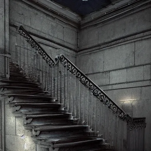 Image similar to detailed, staircase to the unfeeling void, starkly beautiful, stunning, cosmic horror, non - euclidian, lovecraftian, redshift render, cgi, 3 d, hyper - detailed, ultra - realistic, unreal engine, mattepainting, artstation