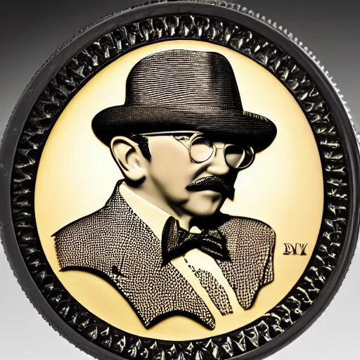 Prompt: A photograph of a delicious chocolate coin that is engraved with a portrait of young leon redbone, highly detailed, close-up product photo, depth of field, sharp focus