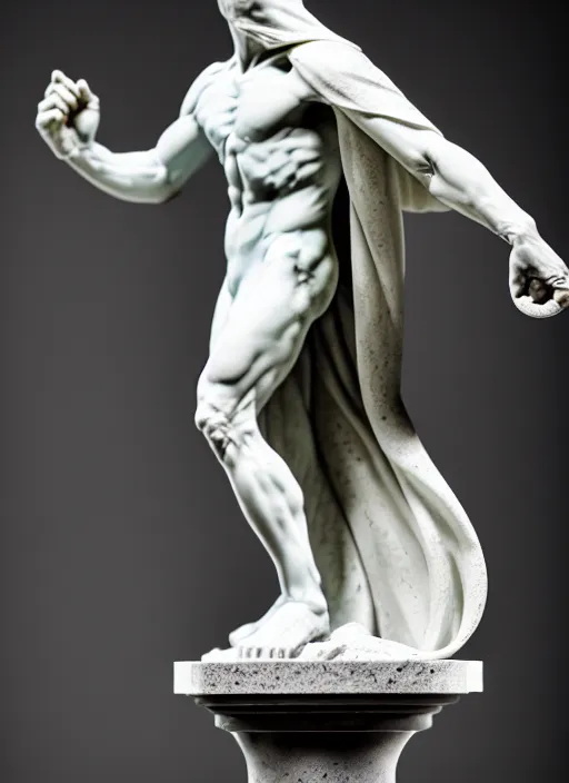 Image similar to moon knight as marble statue by michelangelo, high lights, 4 k, high detailed photography, 5 0 mm lens, depth of field, cinematic