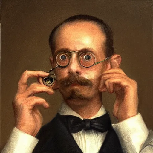 Image similar to detailed and realistic portrait painting of gentleman with monocle