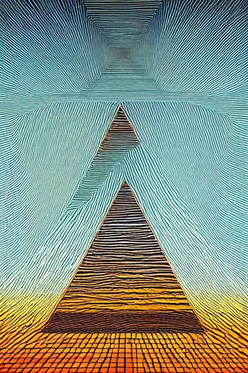 Image similar to a pyramid in a field with a sky background, a mosaic by jeffrey smith, behance contest winner, generative art, circuitry, fractalism, behance hd