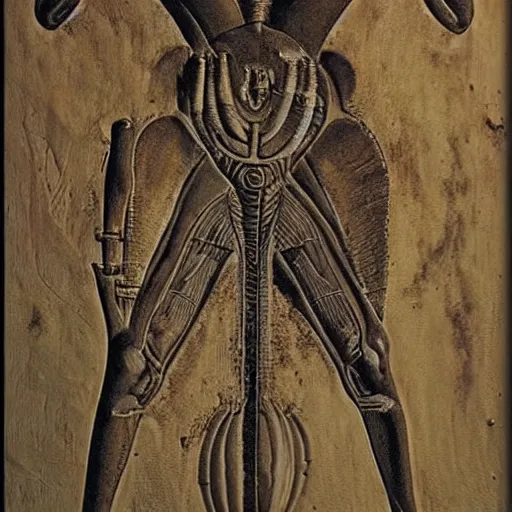 Image similar to ancient egyptian art of xenomorph giger alien