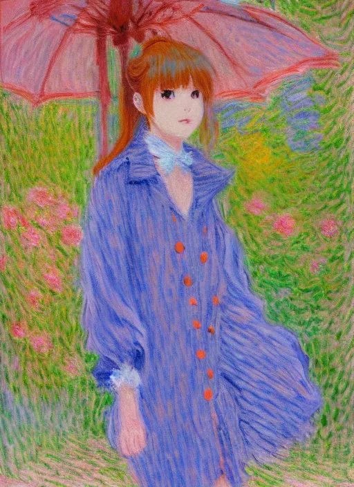 Image similar to a girl wearing thrifty clothing, very anime, trending artwork, 4 k, anime painter studio, an impressionist style by claude monet