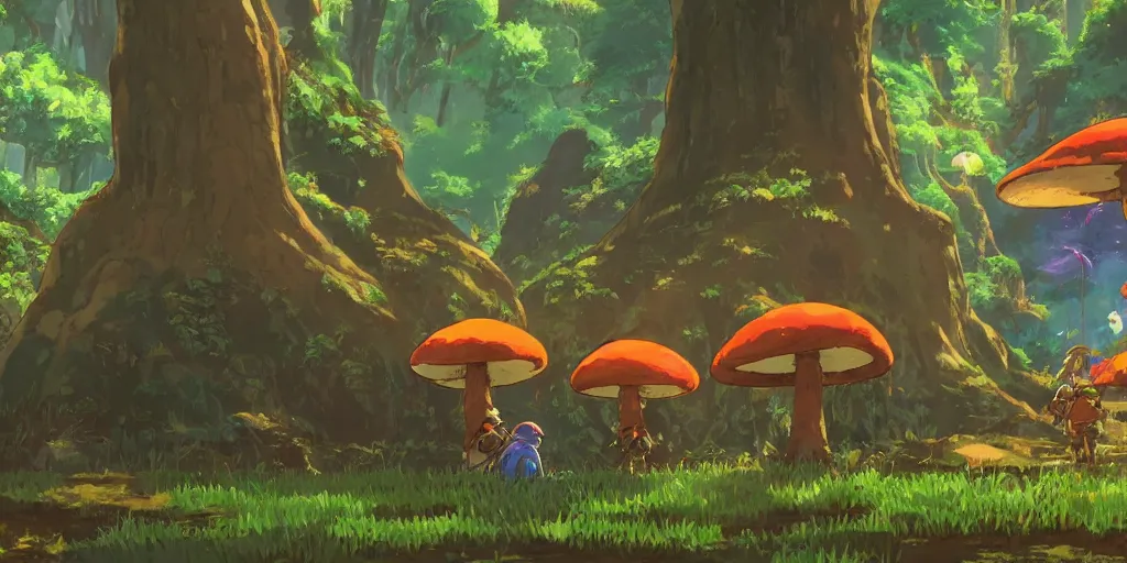 epic mushrooms, vivid tones, wide angle, by miyazaki, | Stable ...