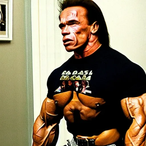 Prompt: a midget arnold schwarzenegger