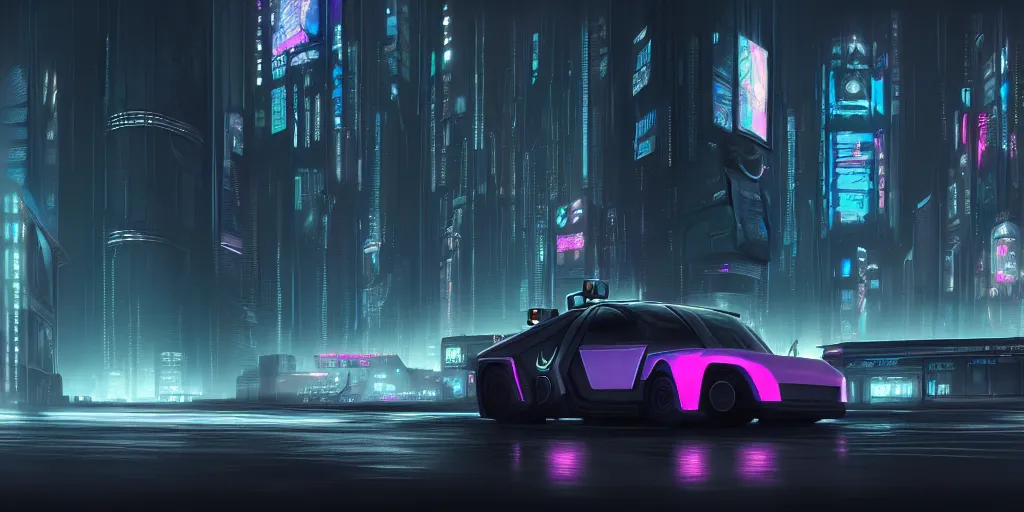 Image similar to a highly detailed matte painting of cyberpunk car, featured on Artstation