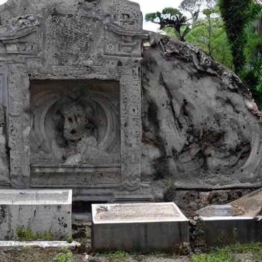 Image similar to Filmed photo of Rome necropolis, with japanese symbolic