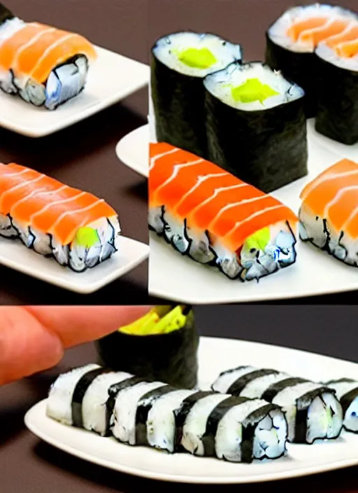 Image similar to clear photorealistic picture of adorable cats made out of sushi