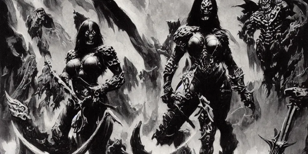 Prompt: female death dealer by frank frazetta