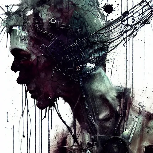 Image similar to a cybernetic dream thief, cyberpunk, wires, skulls, machines by emil melmoth zdzislaw belsinki craig mullins yoji shinkawa realistic render ominous detailed photo atmospheric by jeremy mann and agnes cecile ink drips paint smears digital glitches glitchart