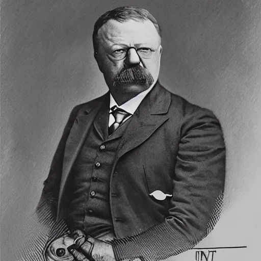 Image similar to a portrait of teddy roosevelt with cyborg enhancements, presidential portrait, hyper detailed