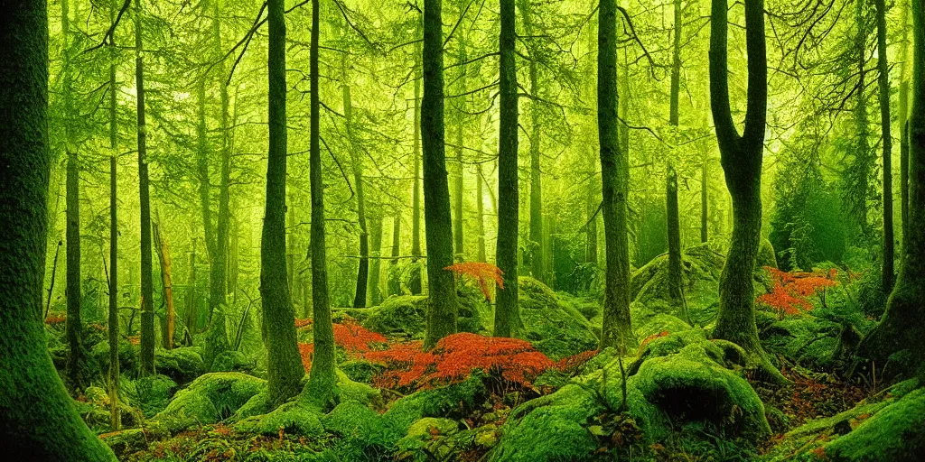 Prompt: shot lush european forest, bright details, vibrant foliage, contrasting, daylight, highly detailed, by dieter rams 1 9 9 0, national geographic magazine, reportage photo, natural colors