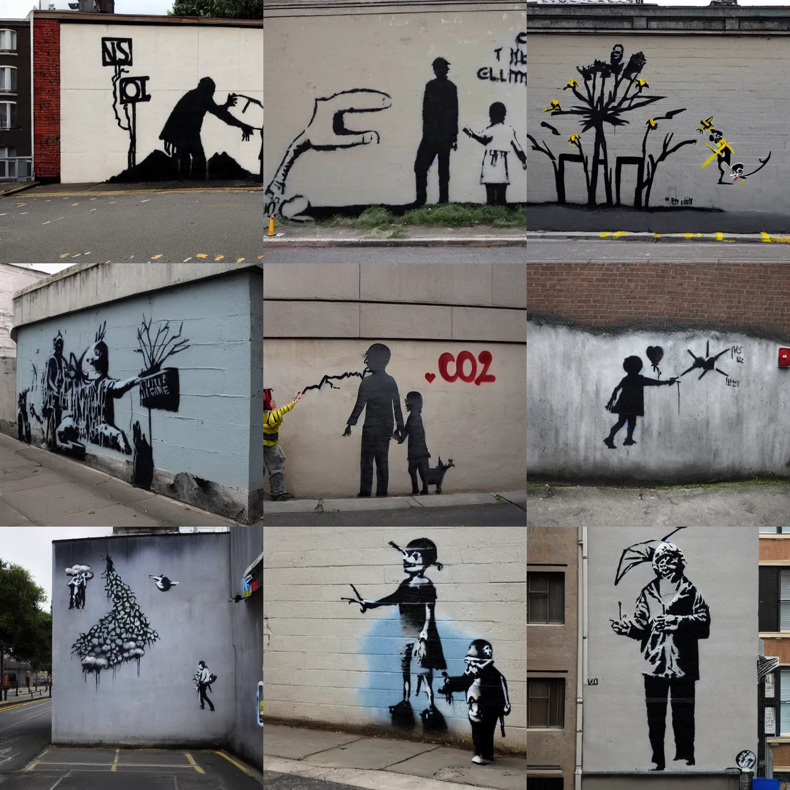 Prompt: a street mural of climate change by banksy