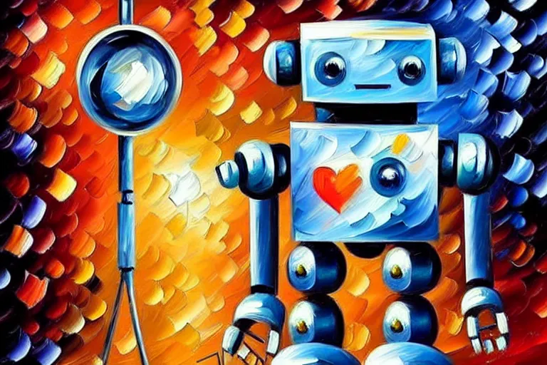 Image similar to a cute little robots painting by leonid afremov