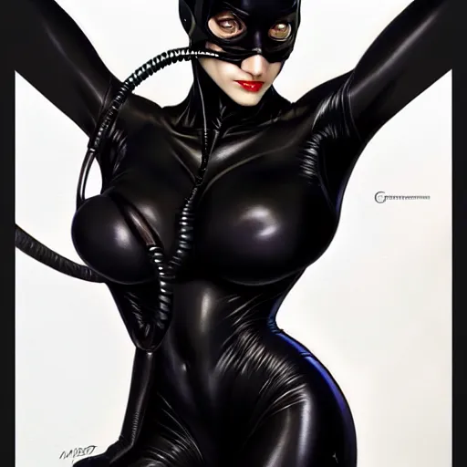 Image similar to symmetry!! catwoman, intricate, elegant, highly detailed, my rendition, digital painting, artstation, concept art, smooth, sharp focus, illustration, art by artgerm and greg rutkowski and alphonse mucha