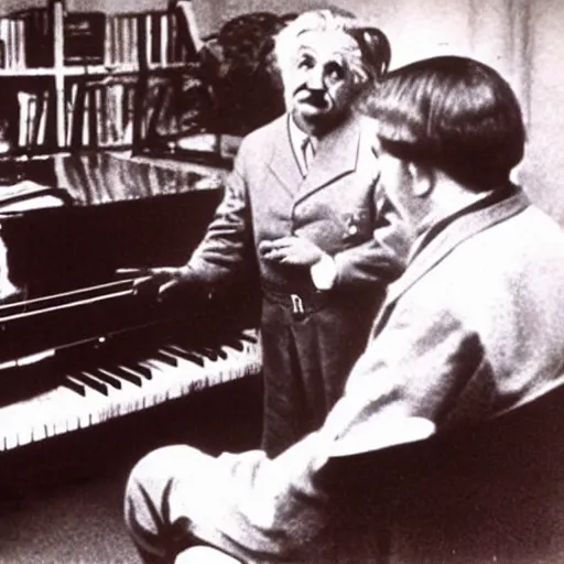 Prompt: “ 1 9 3 3 go pro photo of albert einstein and adolf hitler playing a duet on piano, award winning ”