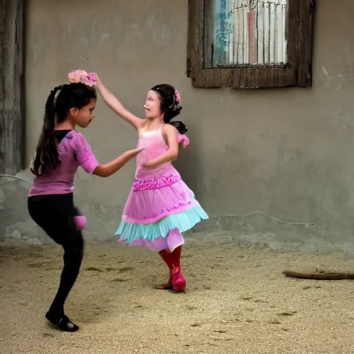 Prompt: Estefania dancing with a pig realistic, 8k, dream,