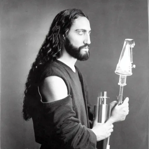 Prompt: studio photo of jesus using a medical bong, studio portrait