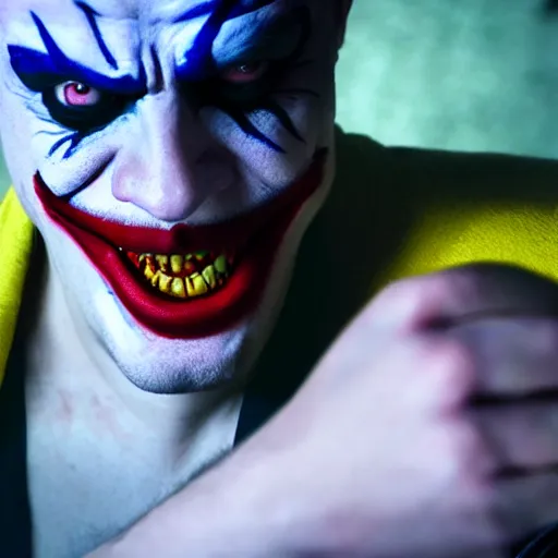 Image similar to cinematic shot of Sam Hyde fighting The Joker, 8k, dslr, depth of field,