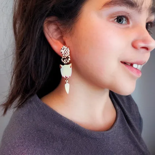 Prompt: beautiful girl wearing earrings made of cute monsters