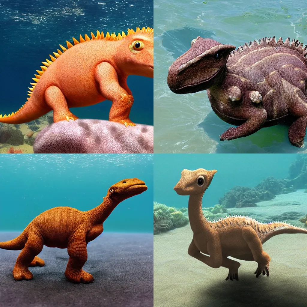 Prompt: Subject : a baby dinausaur ; environment : sea