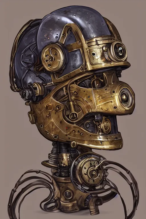 Image similar to steampunk helmet fantasy art mask robot ninja stylized digital illustration sharp focus, elegant intricate digital painting artstation concept art global illumination ray tracing advanced technology chaykin howard and campionpascale and cooke darwyn and davis jack