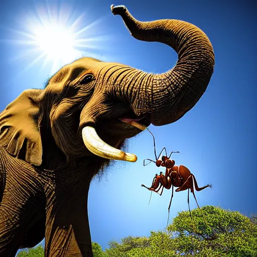 Prompt: An ants view up at an elephant, photograph, 4K, lens flare