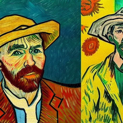 Image similar to pablo picaso painting in the style of van gogh