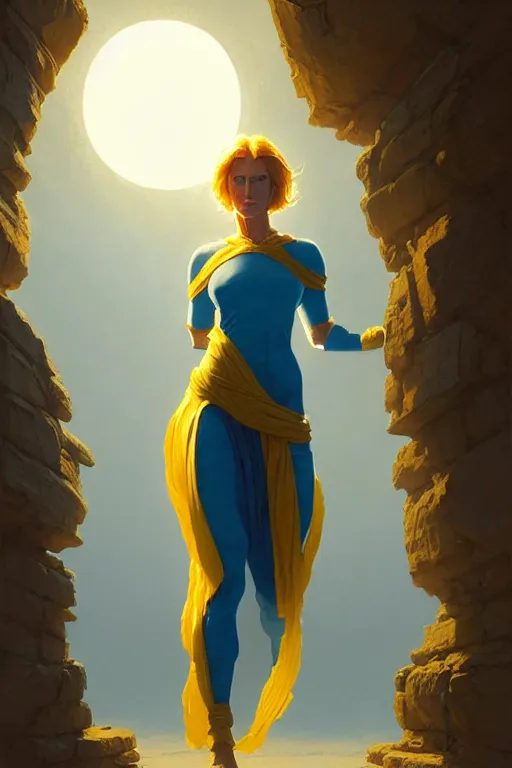 Image similar to invisible woman wearing an ancient greek tunic made of yellow paper, stephen bliss, unreal engine, fantasy art by greg rutkowski, rhads, ferdinand knab, makoto shinkai and lois van baarle, ilya kuvshinov, rossdraws, tom bagshaw, global illumination, radiant light