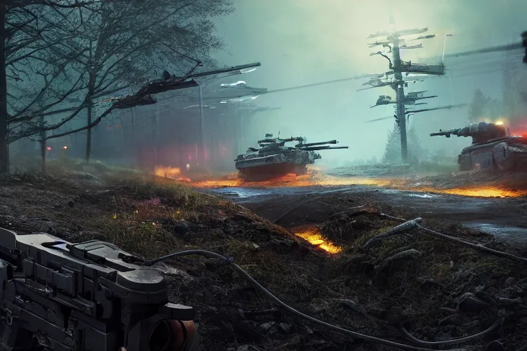 Image similar to soldier battlefield 4 by simon stalenhag and robbert sammelin and eric persson, battlefield 4, 4 k, hd wallpaper, hdr, tonemapping, detailed, atmospheric, global illumination, majestical lighting, saturated, wet, ray tracing, anamorphic lens, chromatic aberration, vivid pastel color scheme