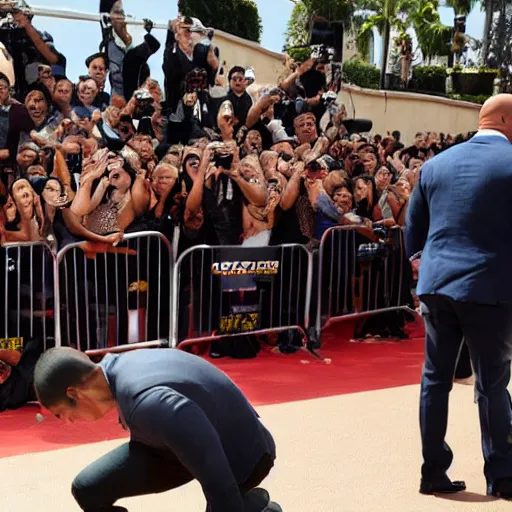 Prompt: people bowing down to dwayne johnson