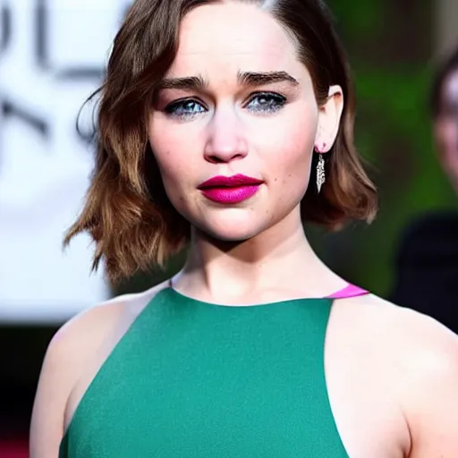 Image similar to a woman who is a genetic combination of 4 women : emilia clarke and jennifer lawrence and emily rudd and taylor swift, medium shot, detailed eyes,