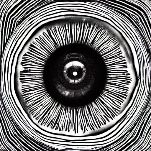 Image similar to an eye, black and white, in the style of the band tool