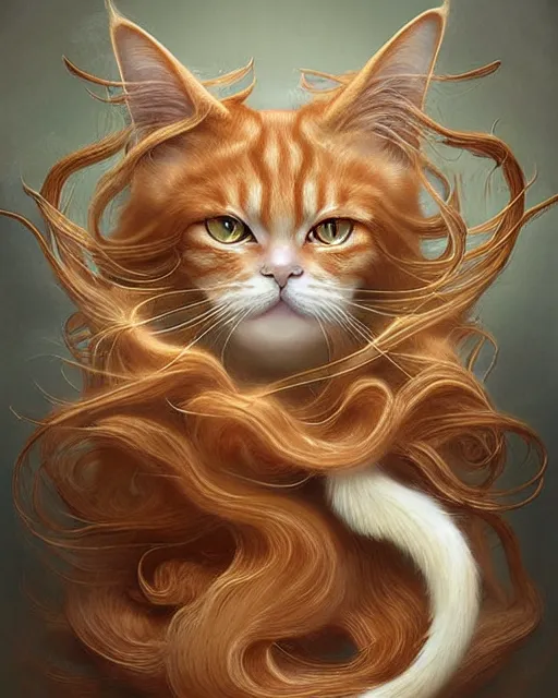 Prompt: intricate japanese carved porcelain with gilding long hair fluffy ginger cat portrait, celestial overgrowth, photorealistic, elegant, artgerm, peter mohrbacher