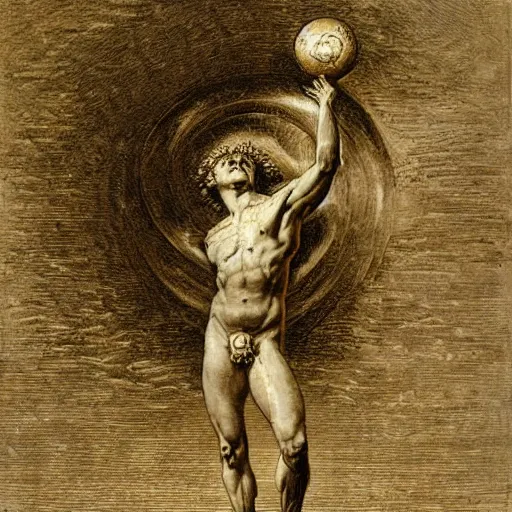 Prompt: a painting by Gustave Doré of atlas holding the earth on his back