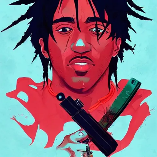 Prompt: Playboi Carti and Lil Uzi Vert, Ninja Scrolls, Gang, Pistol, Blood, red smoke, by Sachin Teng, by artgem Trending on artstation