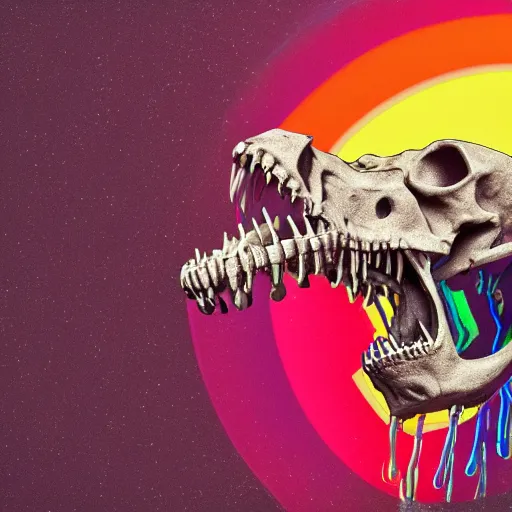 Image similar to t - rex skeleton drinking a giant ipa, intricate complexity, inverted rainbow drip paint, psychedelic glitch art, trending on art station, photoreal, 8 k, octane render