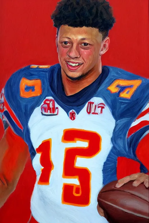 Image similar to patrick mahomes with a whaling harpoon oil painting portrait