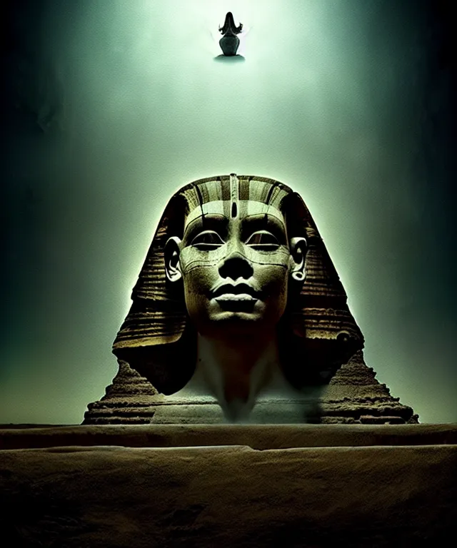 Image similar to epic professional digital art the riddle of the sphinx, horrific yet beautiful vibe, evocative, atmospheric lighting, painted, intricate, highly detailed, by leesha hannigan, wayne haag, reyna rochin, ignacio fernandez rios, mark ryden, iris van herpen, artstation, cgsociety, stunning, gorgeous, sharp focus, cinematic, masterpiece